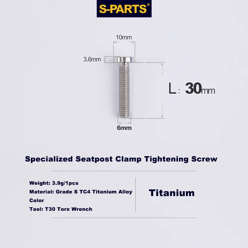 S-PARTS TC4 Titanium Seatpost Clamp Bolt — Specialized SL6 / SL7 / SL8 / SL9 / Venge — Seat Clamp Locking Screws