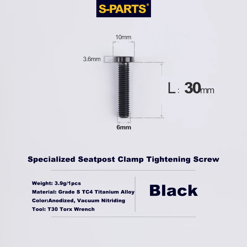 S-PARTS TC4 Titanium Seatpost Clamp Bolt — Specialized SL6 / SL7 / SL8 / SL9 / Venge — Seat Clamp Locking Screws / Black
