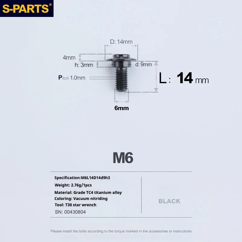 S-PARTS A3 M6 Umbrella Head Step Bolts — Black — 36 Specifications — L14 D14 step screws D9 H3