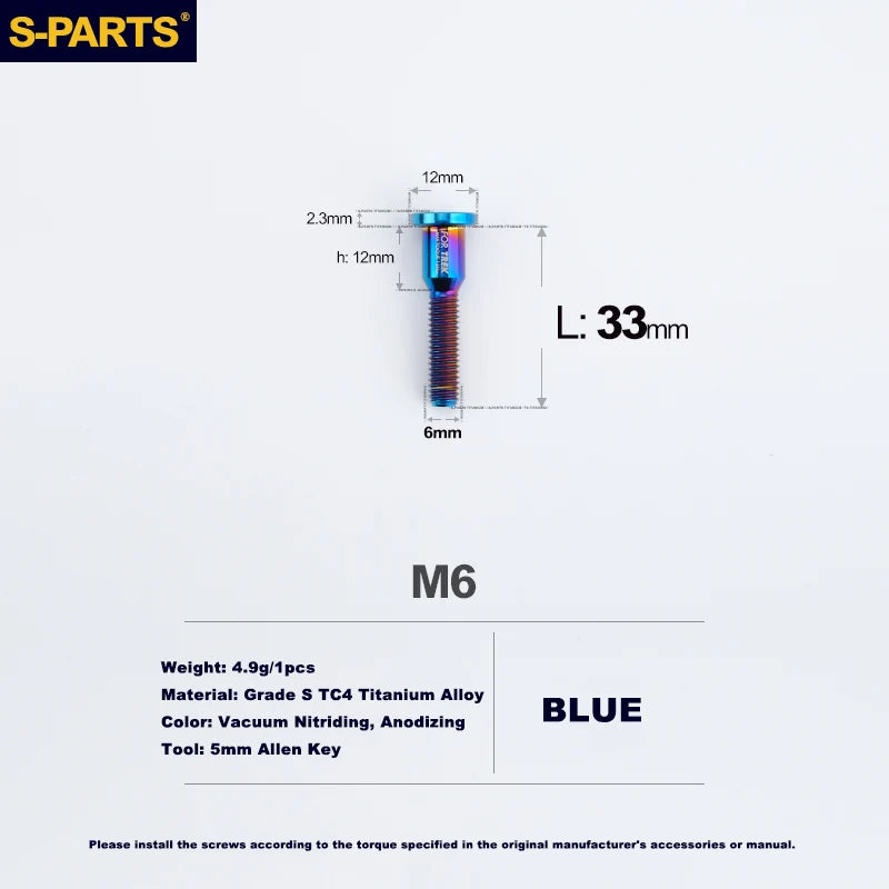 S-PARTS M6 Titanium Seatpost Clamp Bolt — Trek — L33 D12 / L35 D10 — M6 L33 D12 / Blue
