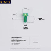 S-PARTS A3 M6 Titanium Bolts — 8–120mm — Green — L12mm