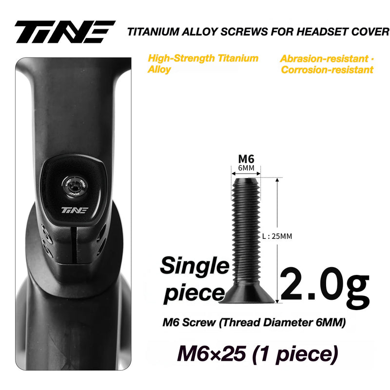 TiNE M6 Titanium Headset Top Cap Screws — 25 / 30 / 35 / 45mm — M6×25 Matte Black