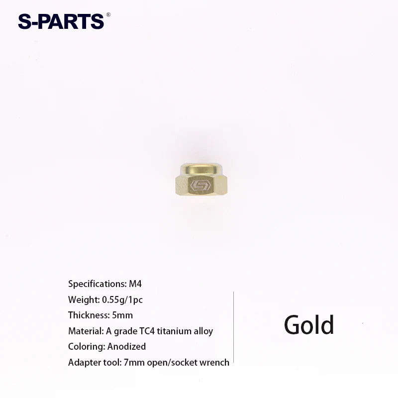 S-PARTS Titanium Self-Locking Flange Nuts — M4 / M5 / M6 / M8 / M10 / M12 — Gold