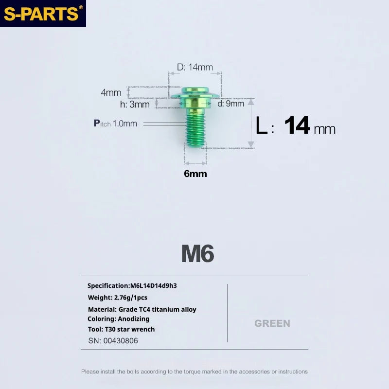 S-PARTS A3 M6 Umbrella Head Step Bolts — Green — 36 Specifications — L14 D14 step screws D9 H3