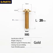 S-PARTS A3 D15 M6 Umbrella Head Titanium Bolts — 8–40mm — M6×20mm / Gold