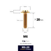 S-PARTS A3 D13 M6 Umbrella Head Titanium Bolts — 8–45mm — D13 M6×20mm / Gold