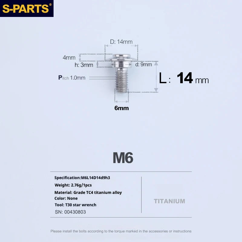 S-PARTS A3 M6 Umbrella Head Step Bolts — Titanium — 36 Specifications — L14 D14 step screws D9 H3