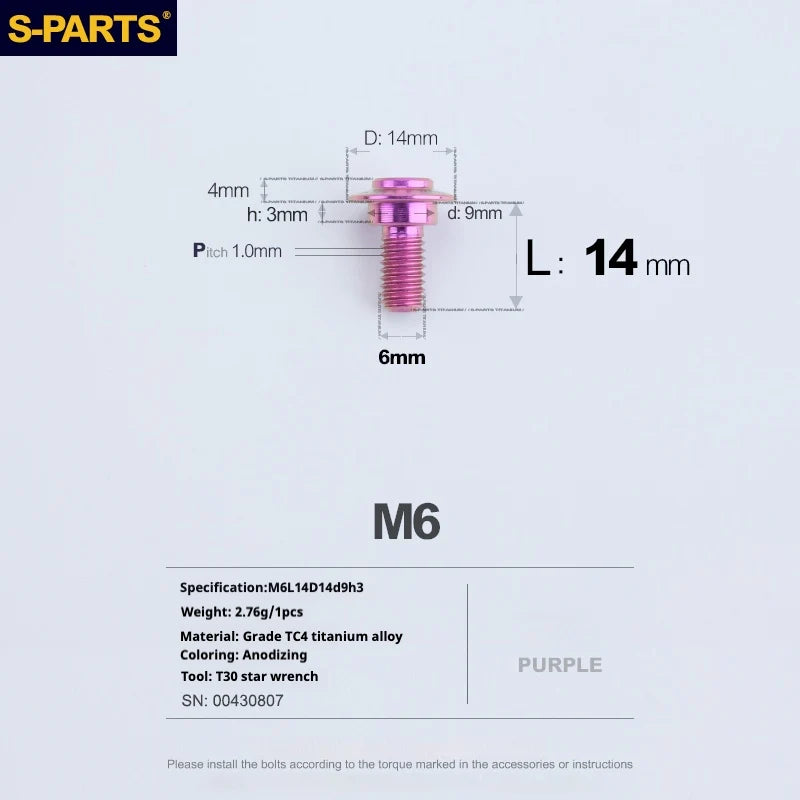 S-PARTS A3 M6 Umbrella Head Step Bolts — Purple — 36 Specifications — L14 D14 step screws D9 H3