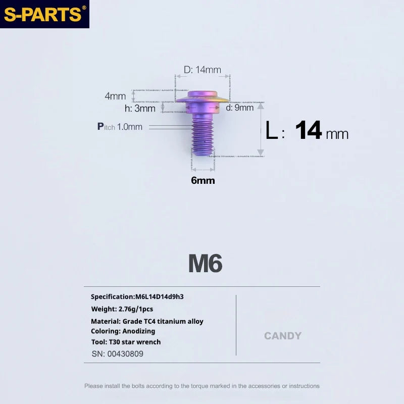 S-PARTS A3 M6 Umbrella Head Step Bolts — Candy — 36 Specifications — L14 D14 step screws D9 H3