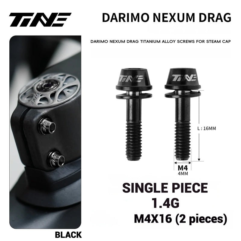 TiNE Titanium Alloy Screws for DARIMO Nexum Drag Integrated Handlebar – M4×16 Stem Bolts (8 Colors) — Black