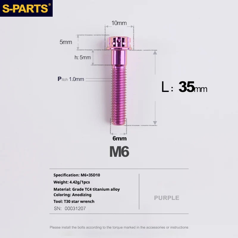 S-PARTS A3 M6 Titanium Bolts — 8–120mm — Purple — L35mm