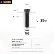 S-PARTS A3 M6 Titanium Bolts — 8–120mm — Black — L25mm