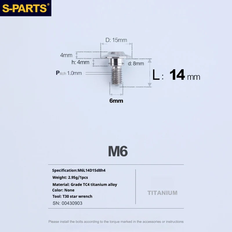 S-PARTS A3 M6 Umbrella Head Step Bolts — Titanium — 36 Specifications — L14 D15 step screws D8 H4