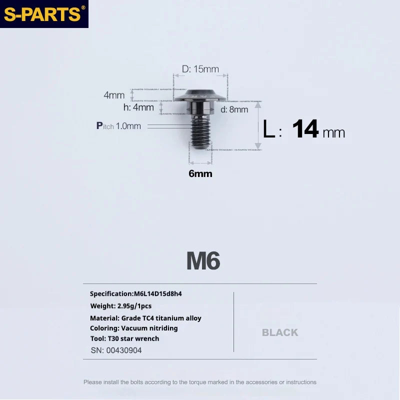 S-PARTS A3 M6 Umbrella Head Step Bolts — Black — 36 Specifications — L14 D15 step screws D8 H4