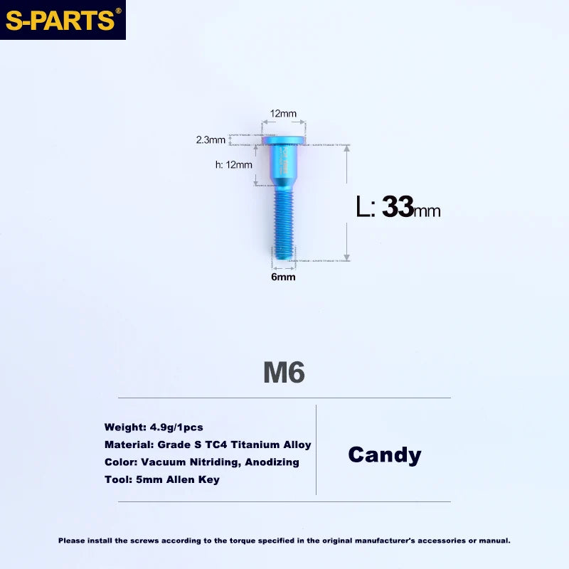 S-PARTS M6 Titanium Seatpost Clamp Bolt — Trek — L33 D12 / L35 D10 — M6 L33 D12 / Candy