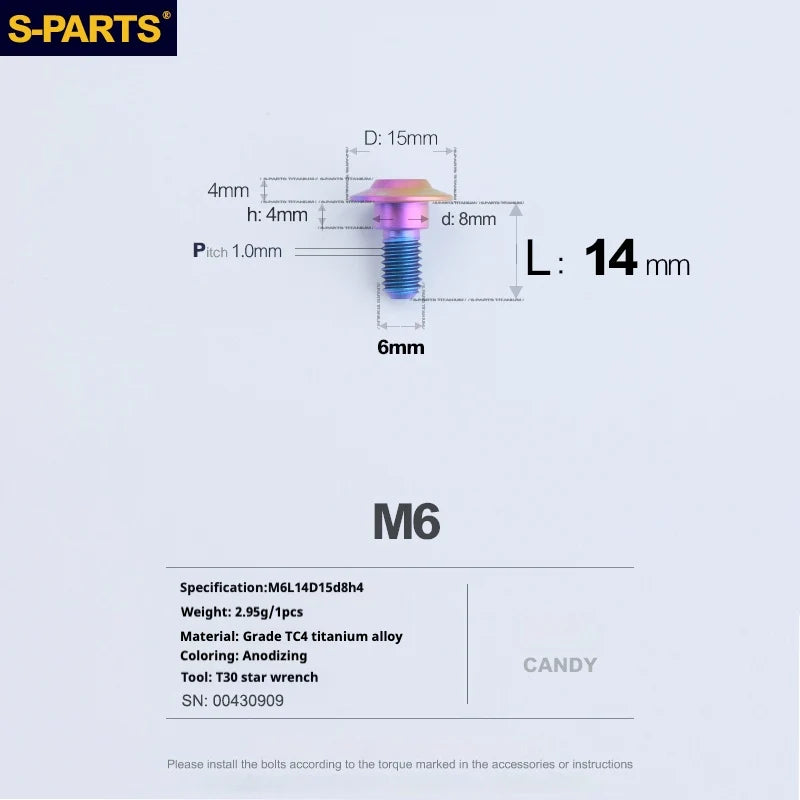 S-PARTS A3 M6 Umbrella Head Step Bolts — Candy — 36 Specifications — L14 D15 step screws D8 H4