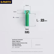 S-PARTS A3 M6 Titanium Bolts — 8–120mm — Green — L22mm