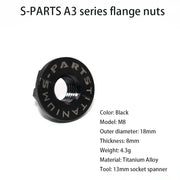 S-PARTS A3 Titanium Flange Nuts — M5 / M6 / M8 / M10 / M12 — Black