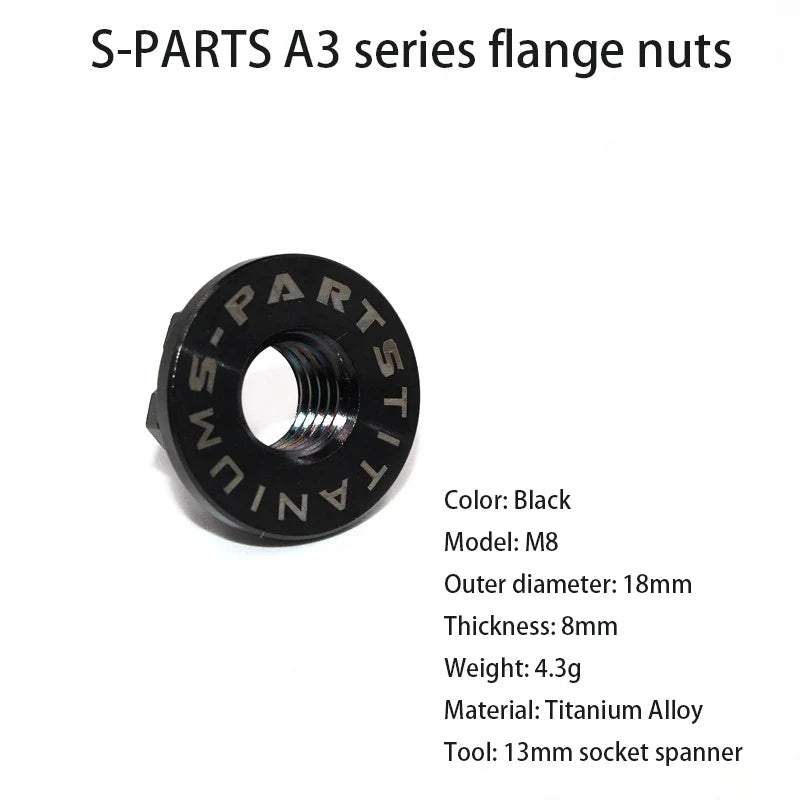 S-PARTS A3 Titanium Flange Nuts — M5 / M6 / M8 / M10 / M12 — Black