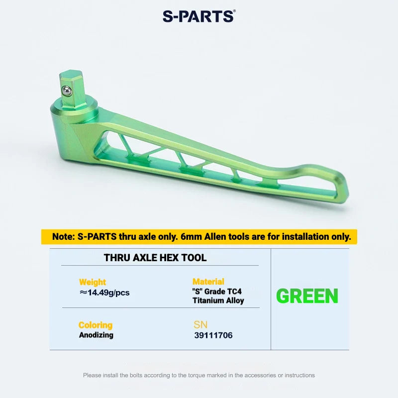 S-PARTS Titanium Quick Release Thru Axle for Pinarello Road Bikes — Titanium Thru Axle Tool(Sold Separately） / Green