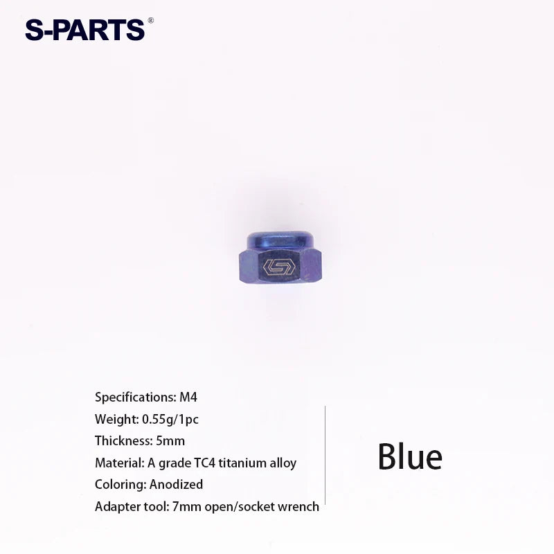 S-PARTS Titanium Self-Locking Flange Nuts — M4 / M5 / M6 / M8 / M10 / M12 — Blue