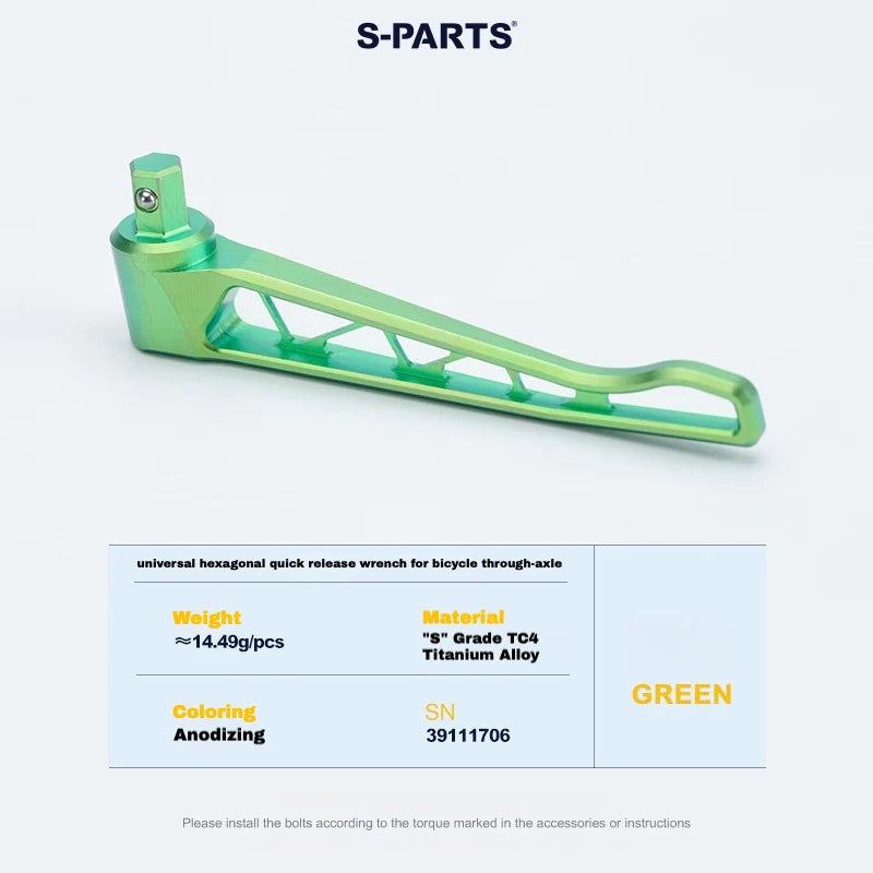 S-PARTS Titanium Thru Axle Set for Trek Madone Gen 7 / Émonda – Front & — Titanium Thru-Axle Quick Release Lever / Green