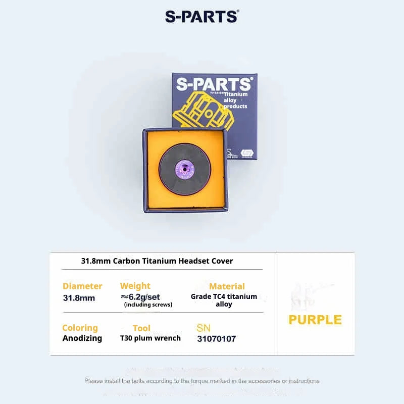 S-PARTS Titanium Carbon Fiber Bowl Caps Regular 28.6 Headtube Mountain/Road Handlebar Stem Caps — Purple