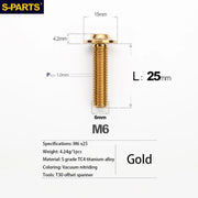 S-PARTS A3 D15 M6 Umbrella Head Titanium Bolts — 8–40mm — M6×25mm / Gold