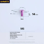 S-PARTS A3 M6 Umbrella Head Step Bolts — Purple — 36 Specifications — L14 D15 step screws D8 H4