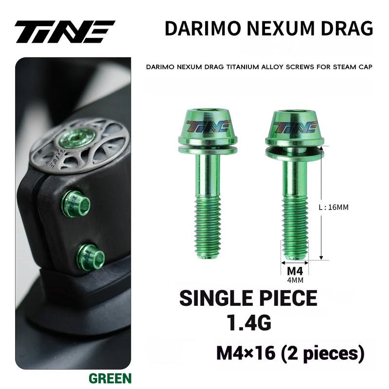 TiNE Titanium Alloy Screws for DARIMO Nexum Drag Integrated Handlebar – M4×16 Stem Bolts (8 Colors) — Green