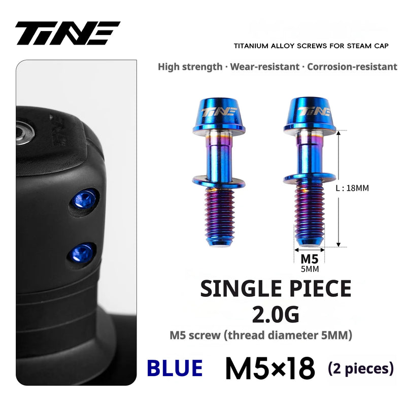 TiNE Titanium Stem Bolts M5×18 (Pair of 2) — CNC Bolts for Stems & Integrated Handlebars — Blue