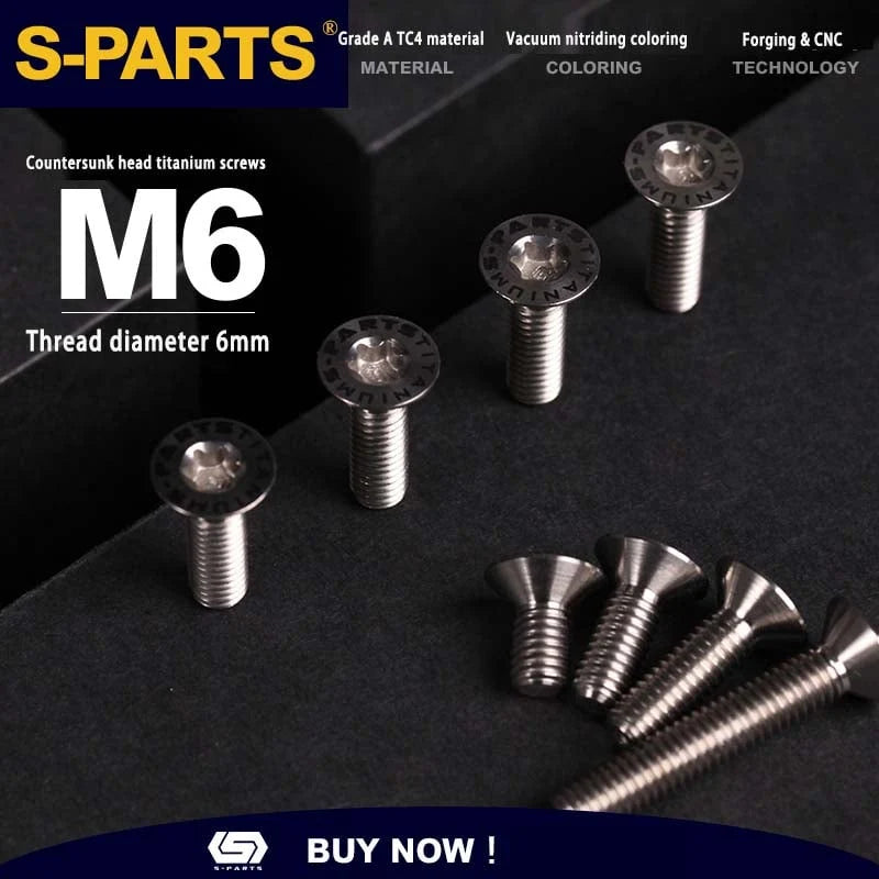 S-PARTS M6 Countersunk Titanium Bolts — 12–70mm — Road Bike