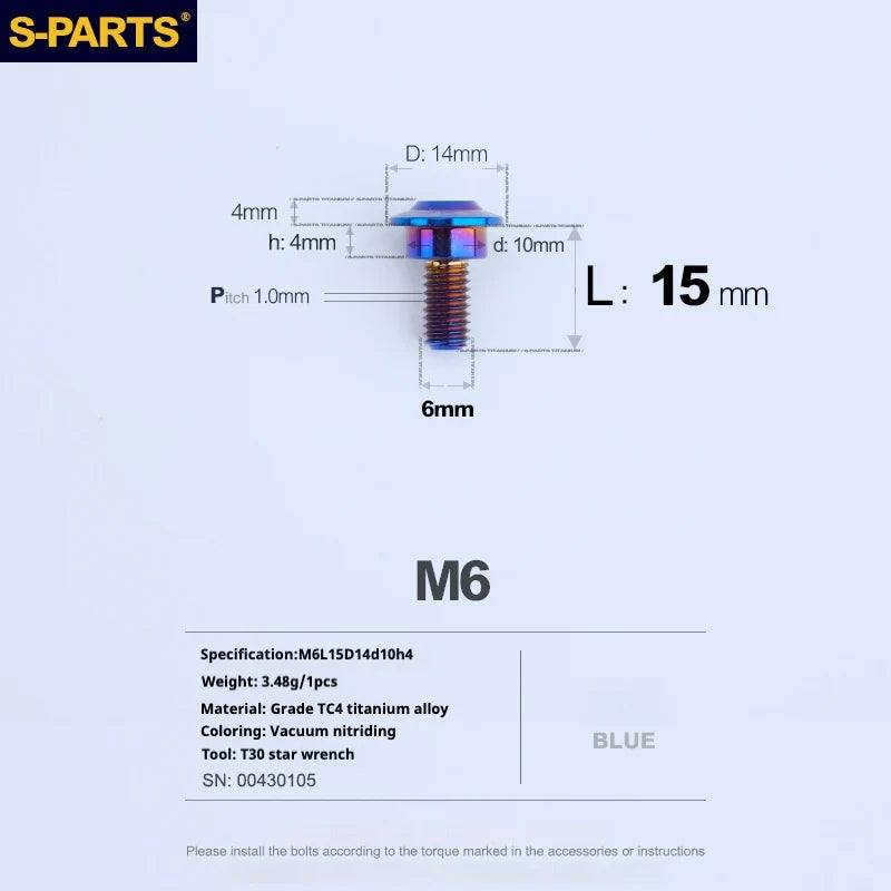 S-PARTS A3 M6 Umbrella Head Step Bolts — Blue — 36 Specifications — L15 D14 step screws D10 H4
