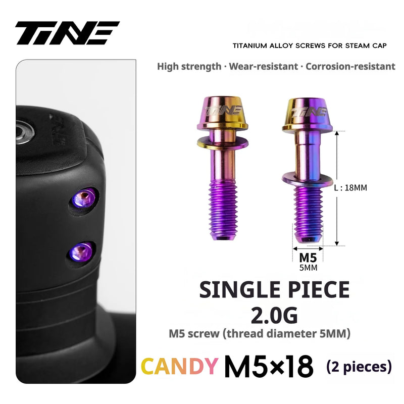 TiNE Titanium Stem Bolts M5×18 (Pair of 2) — CNC Bolts for Stems & Integrated Handlebars — Candy
