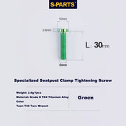 S-PARTS TC4 Titanium Seatpost Clamp Bolt — Specialized SL6 / SL7 / SL8 / SL9 / Venge — Seat Clamp Locking Screws / Green