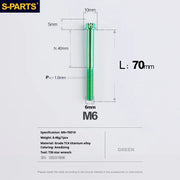 S-PARTS A3 M6 Titanium Bolts — 8–120mm — Green — L70mm