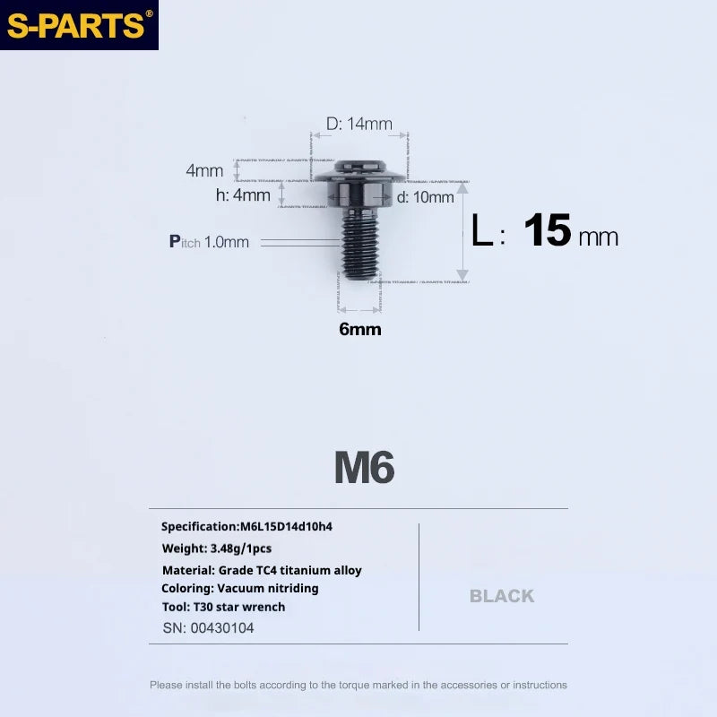 S-PARTS A3 M6 Umbrella Head Step Bolts — Black — 36 Specifications — L15 D14 step screws D10 H4
