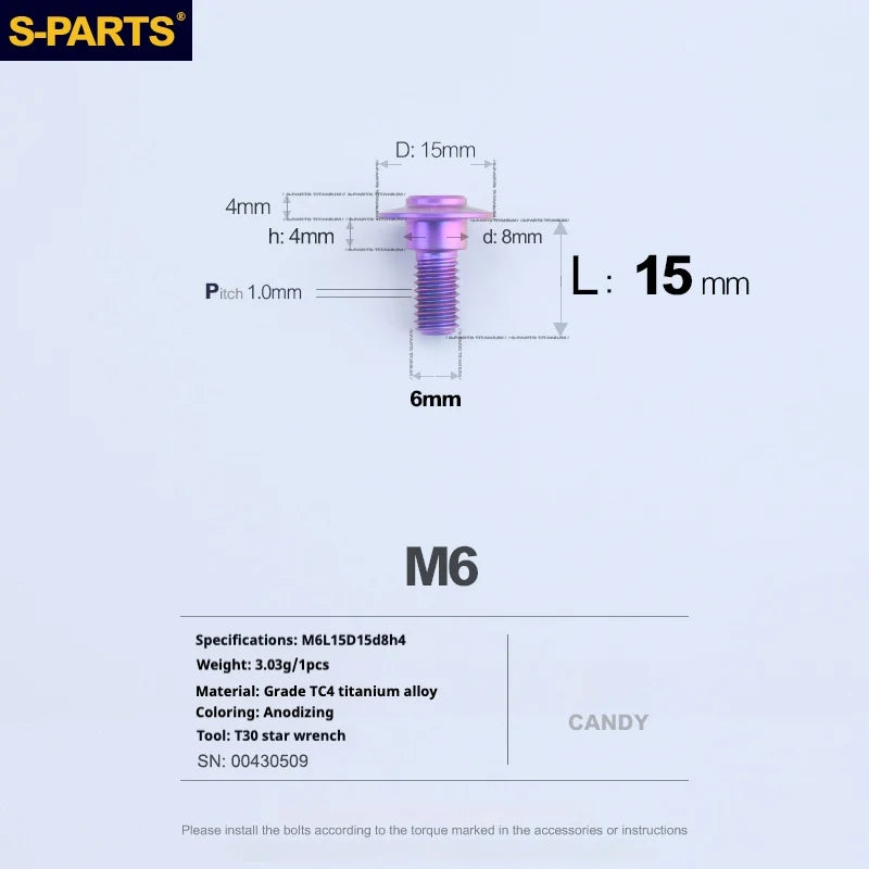 S-PARTS A3 M6 Umbrella Head Step Bolts — Candy — 36 Specifications — L15 D15 step screws D8 H4