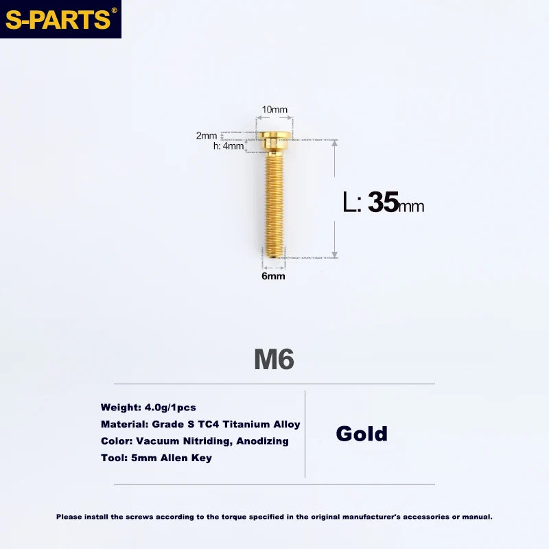 S-PARTS M6 Titanium Seatpost Clamp Bolt — Trek — L33 D12 / L35 D10 — M6 L35 D10 / Gold