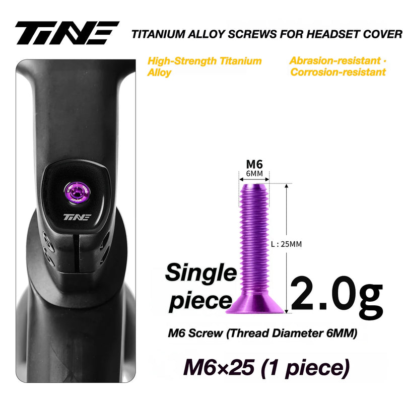 TiNE M6 Titanium Headset Top Cap Screws — 25 / 30 / 35 / 45mm — M6×25 Phantom Purple