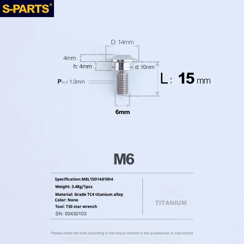 S-PARTS A3 M6 Umbrella Head Step Bolts — Titanium — 36 Specifications — L15 D14 step screws D10 H4