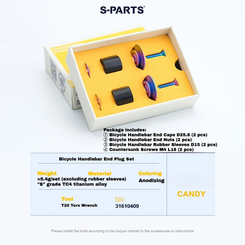 S-PARTS Titanium Expanding Bar End Plug Set — Titanium Bar End Plug Set – Candy