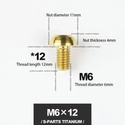 S-PARTS A2 M6 Umbrella Head Titanium Bolts — 8–35mm — Headset & Clamp — M6×12mm / Gold