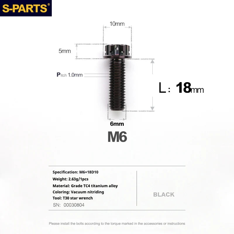 S-PARTS A3 M6 Titanium Bolts — 8–120mm — Black — L18mm