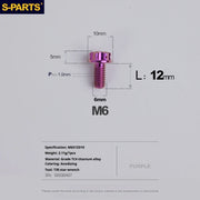 S-PARTS A3 M6 Titanium Bolts — 8–120mm — Purple — L12mm