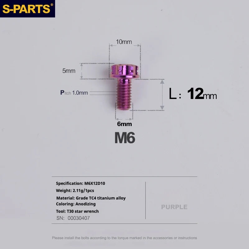 S-PARTS A3 M6 Titanium Bolts — 8–120mm — Purple — L12mm