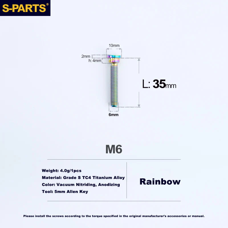 S-PARTS M6 Titanium Seatpost Clamp Bolt — Trek — L33 D12 / L35 D10 — M6 L35 D10 / Rainbow
