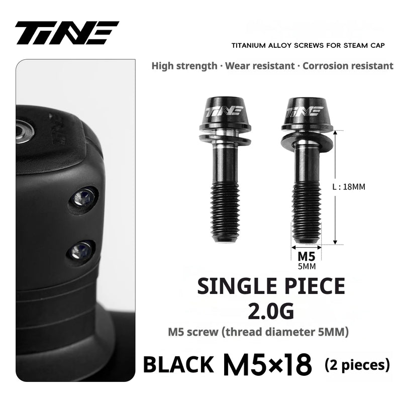 TiNE Titanium Stem Bolts M5×18 (Pair of 2) — CNC Bolts for Stems & Integrated Handlebars — Black