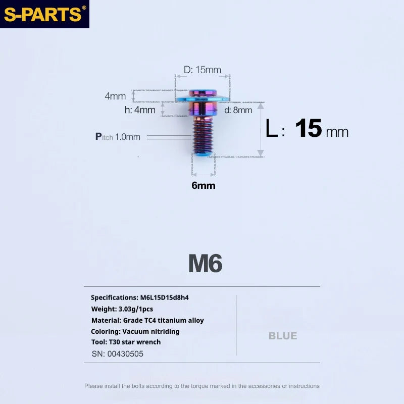 S-PARTS A3 M6 Umbrella Head Step Bolts — Blue — 36 Specifications — L15 D15 step screws D8 H4