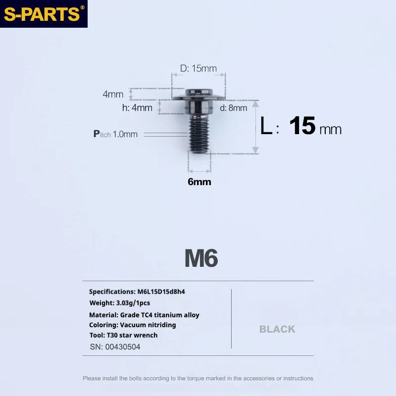 S-PARTS A3 M6 Umbrella Head Step Bolts — Black — 36 Specifications — L15 D15 step screws D8 H4